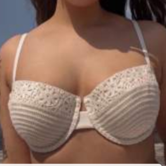 🆕Shade & Shore Crochet Underwire Swimsuit Bikini Top Off-White / Cream Size 34B - Picture 4 of 10
